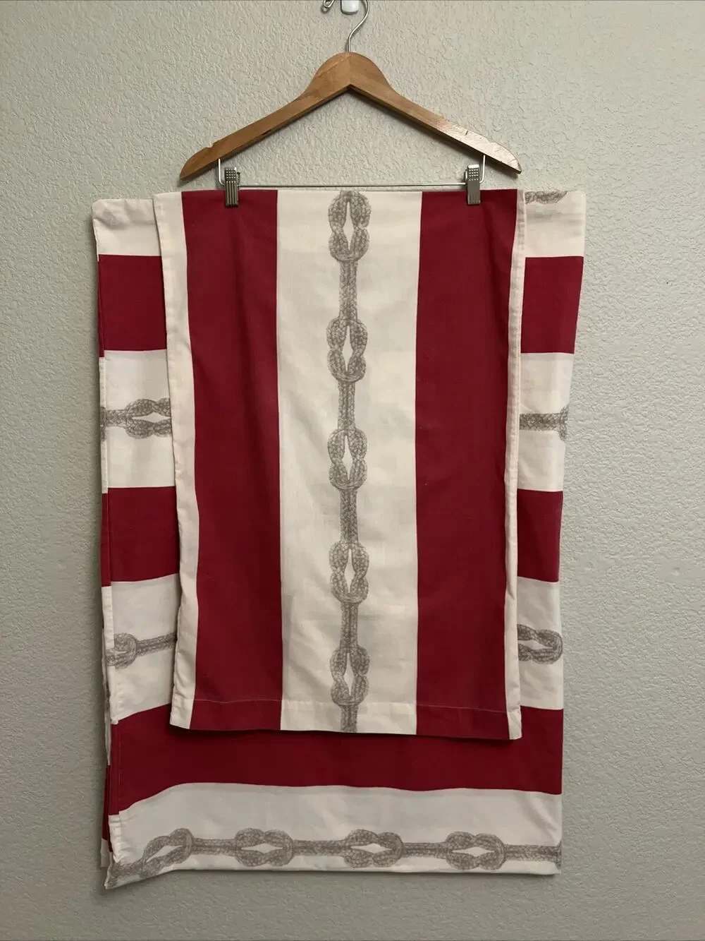 Vintage Nautical Stripe Red Ivory Knot Twin Comforter Duvet & Sham Beach Cottage